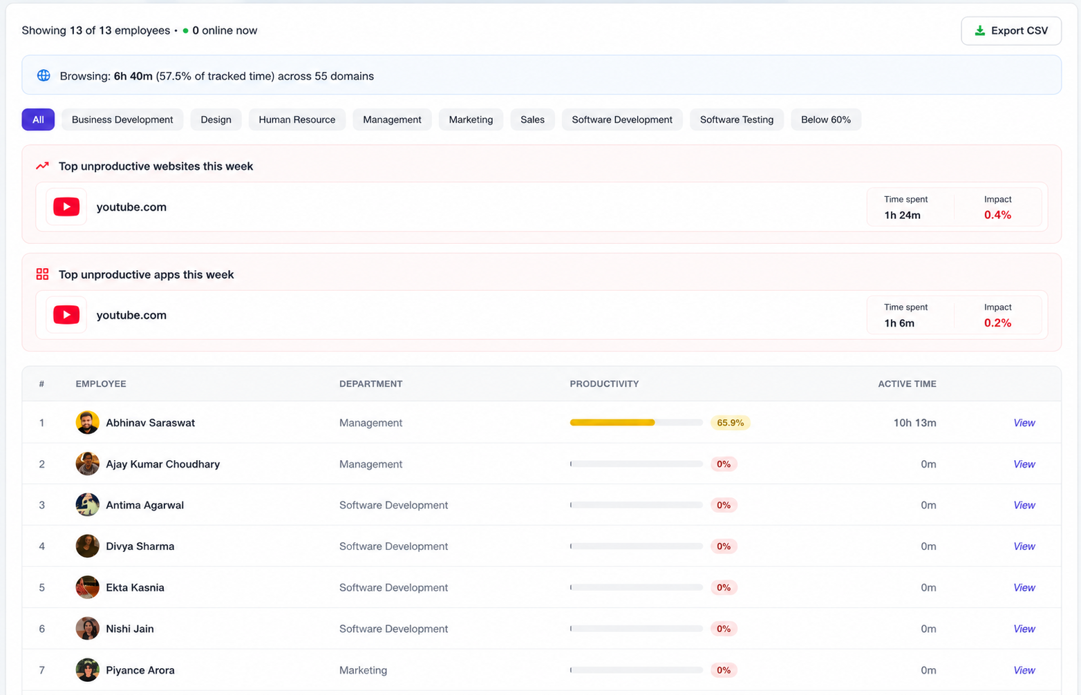 Work intelligence report
